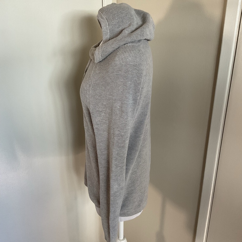 Lauren Ralph Lauren Gray Waffle Knit Hoodie M Medium Thermal Cotton Blend Top - Picture 3 of 4